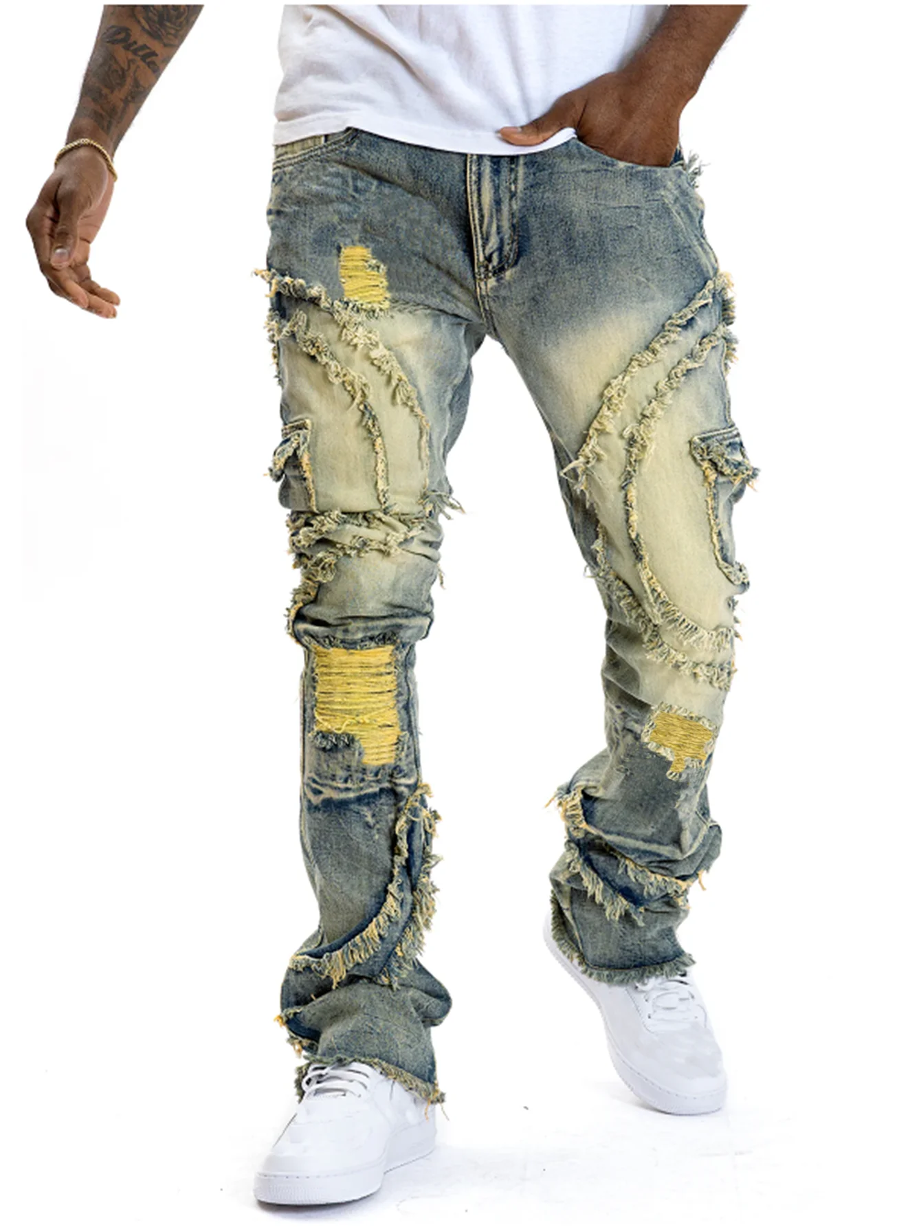 Men'S Fashion Jeans 2025 - 2025 Nieuwe Mannen Gescheurde Gestapelde Jeans