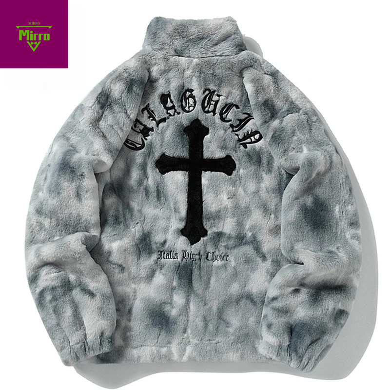 Sherpa Jacket Fleece - Streetwear Vintage Fleece Jas Kruis Borduren