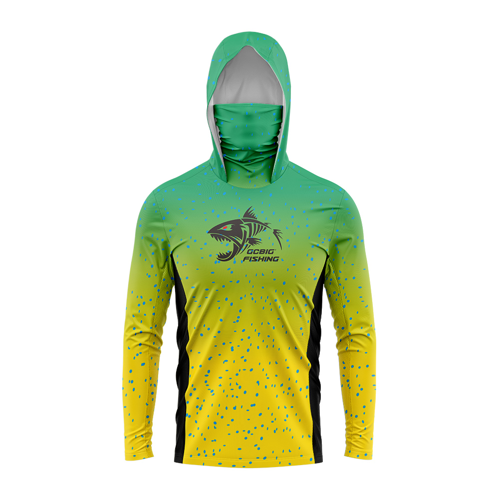 Mens Fashion Casual - Gradiëntgroen-geel skeletvis heren vissershirt met capuchon,