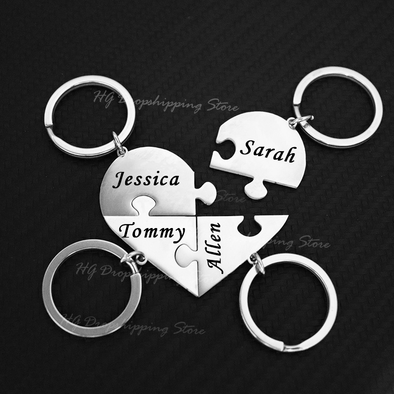 Men'S Fashion Gold Chain - Aangepaste familienamen sleutelhanger gepersonaliseerde roestvrijstalen hart