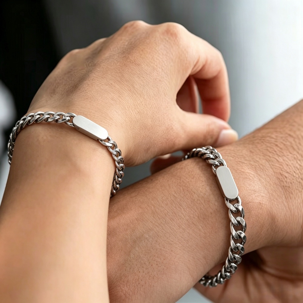 Men'S Fashion Gold Chain - Gegraveerde naam gepersonaliseerde paararmbanden roestvrij staal
