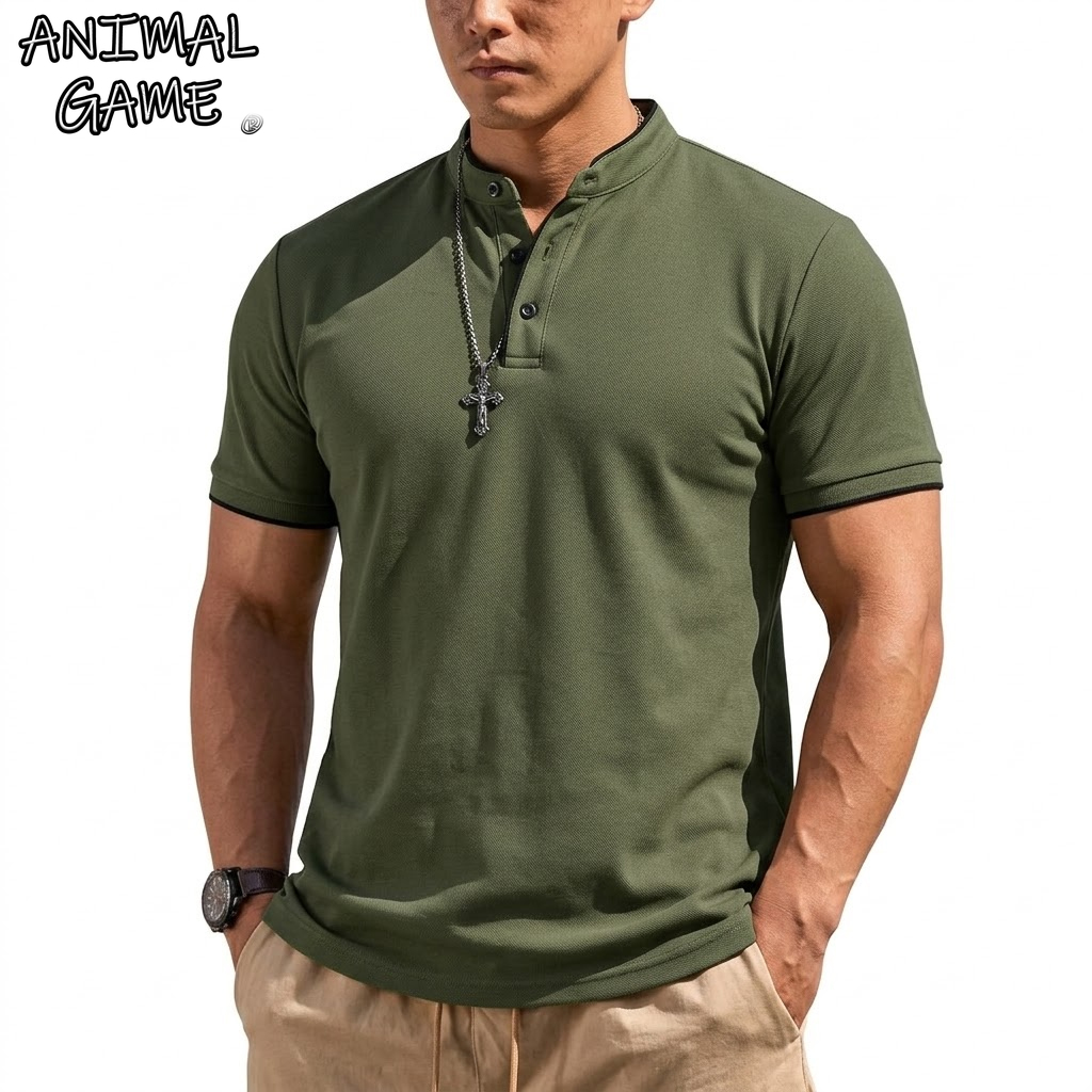 Men'S Fashion Polo Shirt - Zomer Henley-shirt met korte mouwen Heren