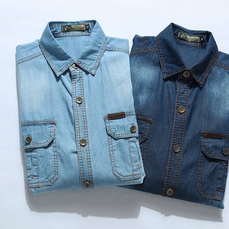Jeans Shirt Fashion For Men - Nieuwe mode heren lichtblauwe lange mouwen