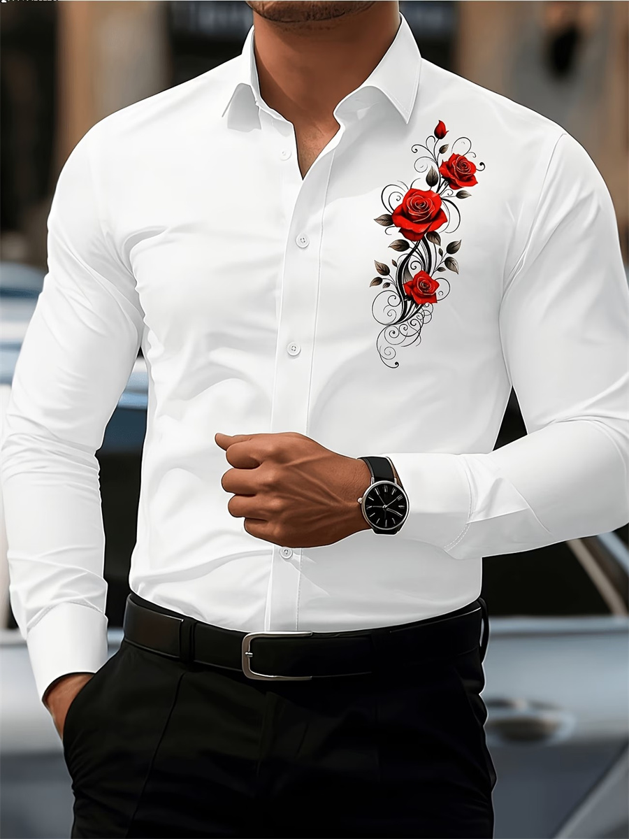 Herenshirt met rode rozenprint - Mens Fashion Casual recensie en prijs