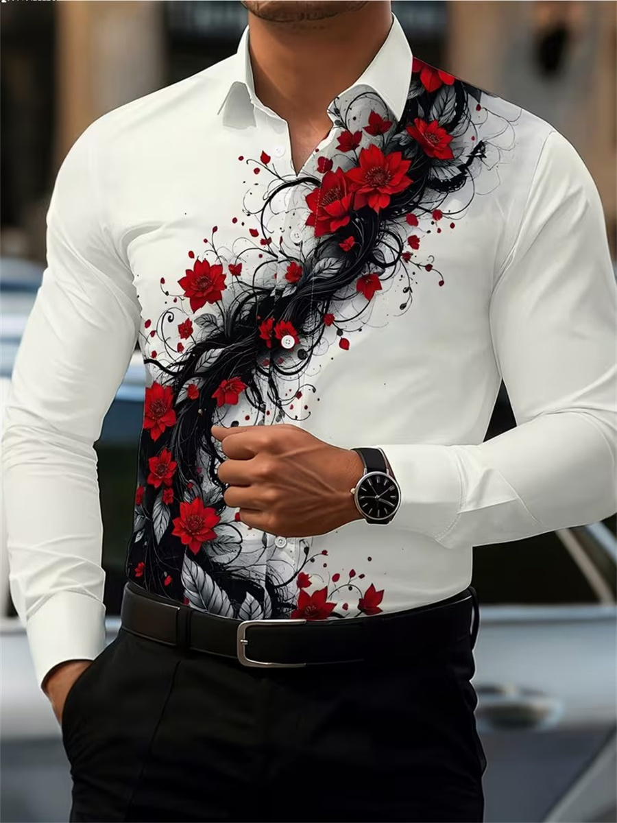Herenshirt met rode rozenprint - Mens Fashion Casual recensie en prijs