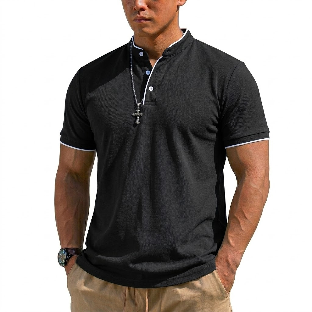 Zomer Henley-shirt met korte m - Men'S Fashion Polo Shirt recensie en prijs