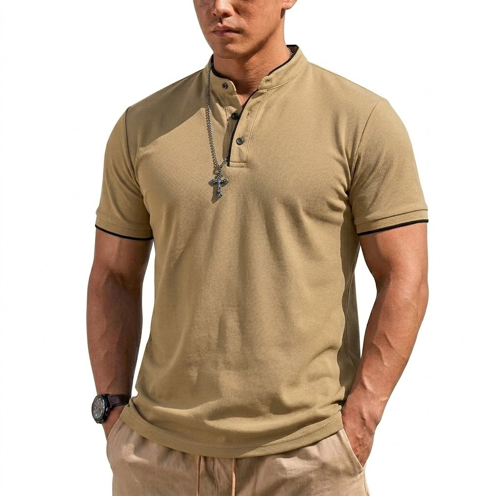 Zomer Henley-shirt met korte m - Men'S Fashion Polo Shirt recensie en prijs