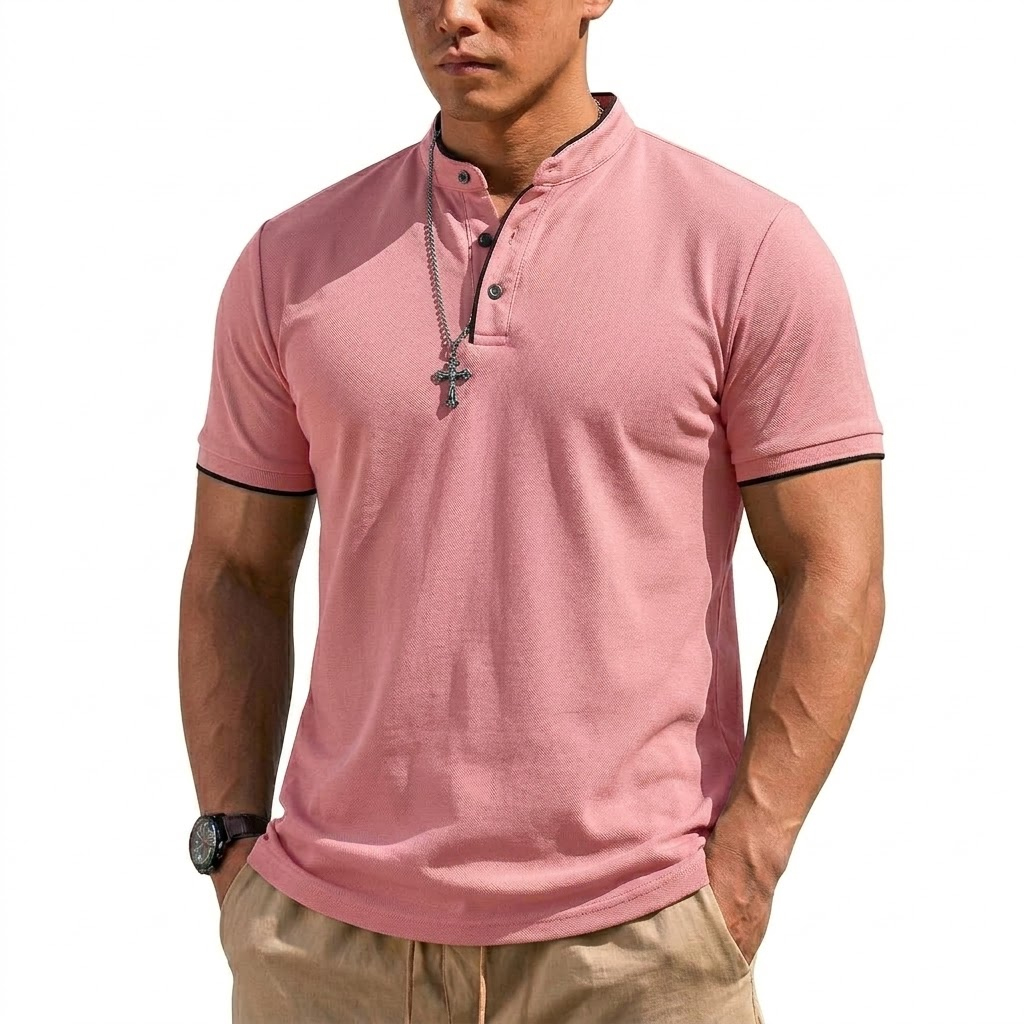 Zomer Henley-shirt met korte m - Men'S Fashion Polo Shirt recensie en prijs