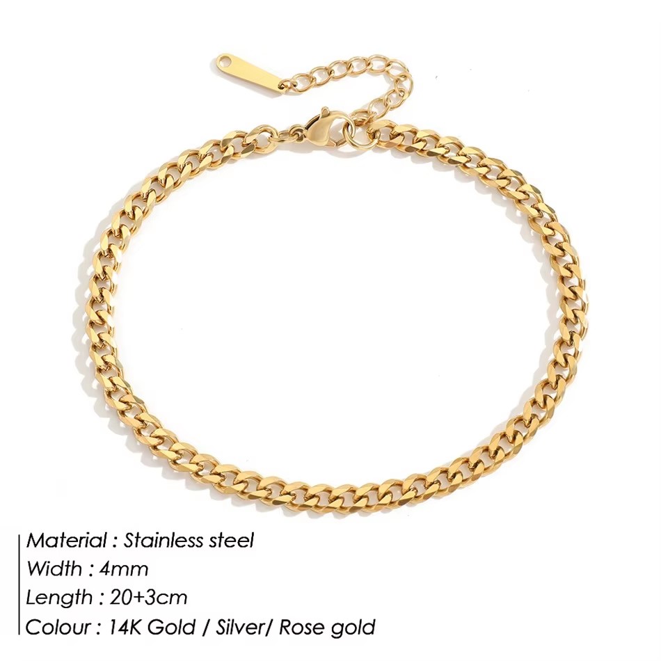 4MM Rvs Eenvoudige Cubaanse Ke - Men'S Fashion Gold Chain recensie en prijs