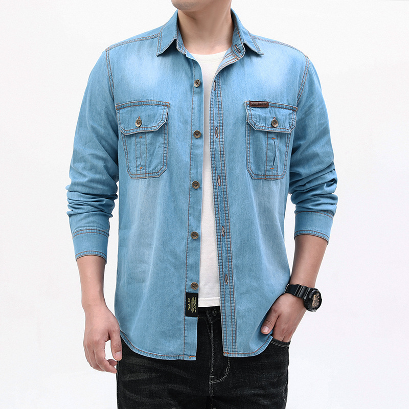 Nieuwe mode heren lichtblauwe  - Jeans Shirt Fashion For Men recensie en prijs