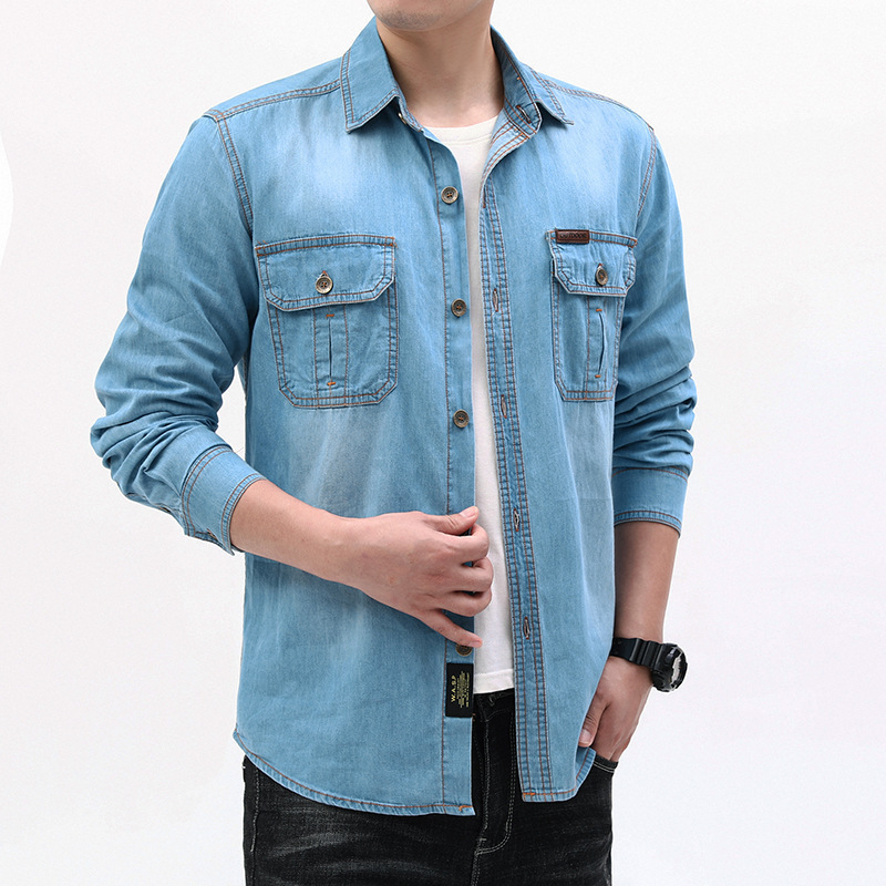 Nieuwe mode heren lichtblauwe  - Jeans Shirt Fashion For Men recensie en prijs